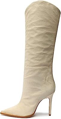 Schutz Maryana Welt Wild Off-White Pull On Pointed Toe High Heel Tall Boots