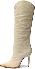 Schutz Maryana Welt Wild Off-White Pull On Pointed Toe High Heel Tall Boots