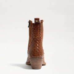 Sam Edelman Blair Cuoio Stacked Heel Pointed Toe Leather Woven Western Boots