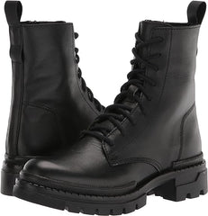 Steve Madden Jamisyn Black Leather Fashion Lace Up Ankle Chunky Combat Boots