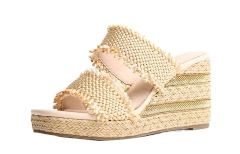 Cecelia New York Lady Platform Women Slip On Open Toe Heel Wedges Sandals