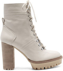 Vince Camuto Emebrila Light Cream White Lace Up Block Heel Platform Combat Boot