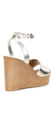 Steve Madden Welsh Gold Leather Ankle Strap Open Toe Platform Wedge Sandal