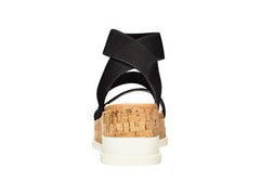 Steve Madden Bandi Black Cork-Wrapped Textile Ankle Strap Platform Wedge Sandal