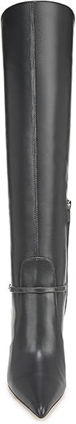 Sam Edelman Elia Iron Smoke Leather Pointed Toe Stiletto Heeled Tall Boots