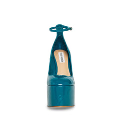 Steve Madden Platform Pump Skyrise Teal Patent Block Heel Toe Ankle Strap Pumps