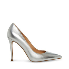 Steve Madden Evelyn Silver Stiletto Heeled Pointed Toe Slip On Dress Pumps