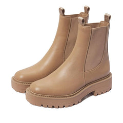 Sam Edelman Laguna Cedarwood Leather Chelsea Moto Rounded Toe Pull On Boots