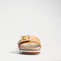 Sam Edelman Ariane Natural Sand Open Toe Buckle Flat Leather Slides Sandals