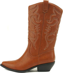 Soda Reno Women Western Cowboy Pointed Toe Knee High Pull On Tabs Western Boots
