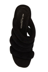 Kelsi Dagger Mell Black Leather Mule Slip On Wrapped Heeled Open Toe Sandals