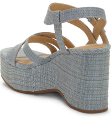 Lucky Brand Carlisha Lead Grey Raffia Sculpted Platform Wedge Ankle Strap Sandal