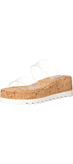 Steve Madden Defuse Clear Cork Open Toe Slip On Wedge Platform Wedge Sandals