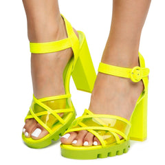 Cape Robbin Speechless Lime Ankle Strap Lug Sole Clear Open Toe Platform Sandals
