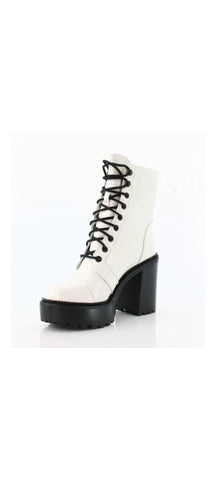 Steve Madden Core White Leather Lug Sole Lace Up Platform Block Heeled Boots