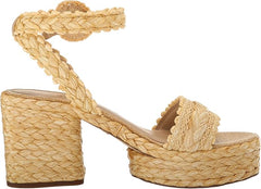 Sam Edelman Iliana Summer Sand Raffia Ankle Strap Open Toe Block Heeled Sandals