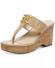 Sam Edelman Yardlie Gold Wedge Leather Strap Slip On Open Toe Heeled Sandals