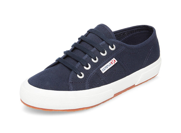 Superga 2750 Cotu White Navy Lace Up Breathable Rounded Toe Low Top Sneakers