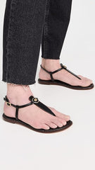 Sam Edelman Gigi Black Signet Ankle Strap Open Toe Embellished Thong Flat Sandal