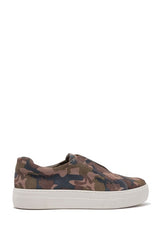 JSlides Women's ALARA 1 Leather Upper Slip-On Sneaker, GREEN CAMO SUEDE Platform