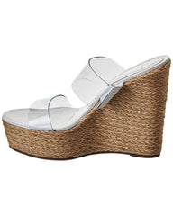 Schutz Arien Mid White Slip On Open Toe Clear Straps Modern Spin Wedges Sandals