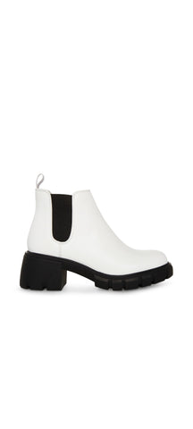 Steve Madden Howler White/Black Block Heel Pull On Platform Leather Ankle Boots