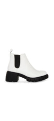 Steve Madden Howler White/Black Block Heel Pull On Platform Leather Ankle Boots