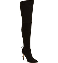 Pour La Victoire Caterina Black Suede Over the Knee Pointed Toe Stiletto Boots