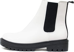 Soda Pilot White Pull On Round Toe Chunky Platform Block Heel Wide Ankle Boots