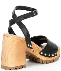 Steve Madden Ocala Black Leather Ankle Strap Squared Open Toe Platform Sandals