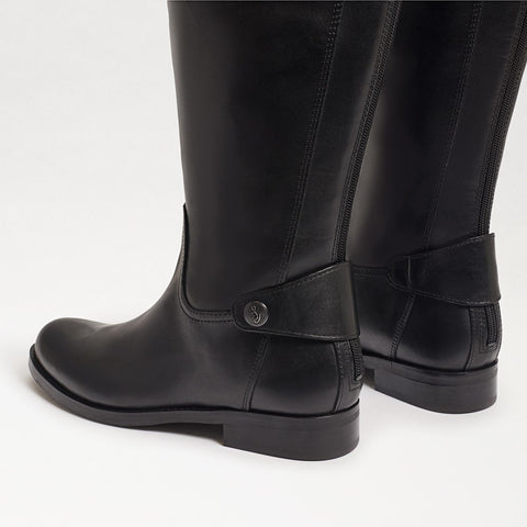 Sam Edelman Mikala Black Block Heel Rounded Toe Zipper Leather Knee High Boots
