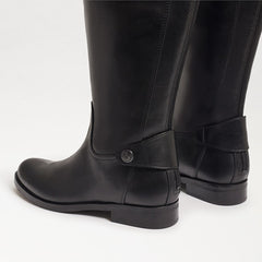 Sam Edelman Mikala Black Block Heel Rounded Toe Zipper Leather Knee High Boots