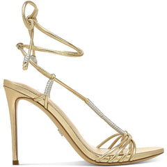 Sam Edelman Safiya Gold Silver Open Toe T-Strap Ankle Lace Up Stiletto Sandals