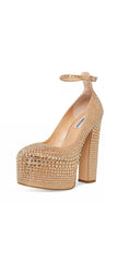 Steve Madden Skyrise Rhinestone Block Heel Ankle Strap Almond Toe Fashion Pumps