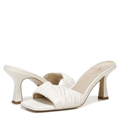 Sam Edelman Kittie Ivory Leather Slip On Open Square Toe Kitten Heel Sandals