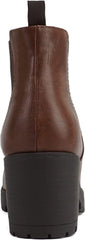 Soda Jaber Brown Pu Chunky Lug Sole Elastic Side Gore Pull On Chelsea Ankle Boot