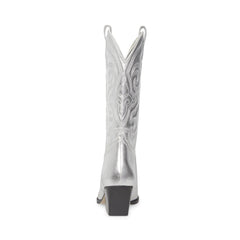 Steve Madden West Silver Leather Pull On Pointed Toe Block Heel Western Boots