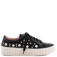 Lauren Lorraine Pam Black Lace Up Sneakers With Rhinetsone Stones Gem Platform