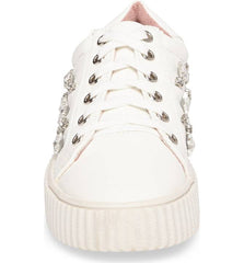 Lauren Lorraine Pam White Embellished Platform Lace Up Rhine Stone Chic Sneakers