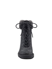 Jessica Simpson Deliah Pewter Rhinestone Fur Cuff Block Heel Combat Booties