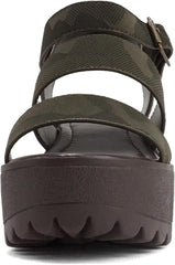 Soda Account Camouflage Ankle Strap Round Open Toe Strappy Block Heeled Sandals