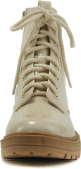 Soda Firm Bone Patent Lace Up Rounded Toe Chunky Platform Combat Ankle Boots