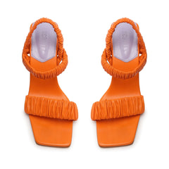 Schutz Lirah Bright Tangerine Slingback Strap Open Toe Block High Heel Sandals