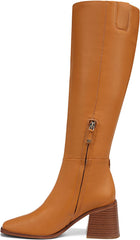 Sam Edelman Wade Caramel Leather Stacked Heel Square Toe Knee High Fashion Boots