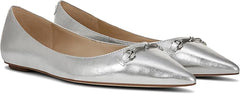 Sam Edelman Nori Silver Leather Pointed Toe Chain Detailed Slip On Ballet Flats