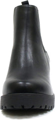 Soda Jaber Black Pu Chunky Lug Sole Elastic Gore Pull On Wide Chelsea Ankle Boot