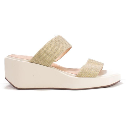 Cecelia New York BALEVES Leather Wedge Platform Sandal White Gold Anklet Chain
