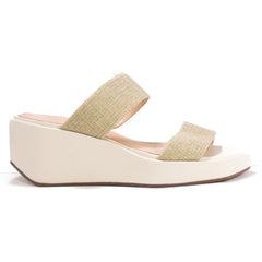 Cecelia New York BALEVES Leather Wedge Platform Sandal White Gold Anklet Chain