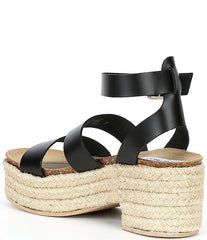 Steve Madden Kelton Black Leather Ankle Strap Open Rounded Toe Heeled Sandals