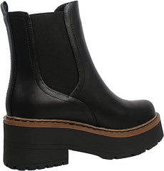 Soda Yossi Black Pu Pull On Rounded Toe Chunky Platform Ankle Fashion Boots